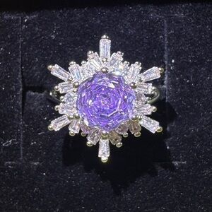 Sparkling Purple Halo Statement Ring - Women Jewelry